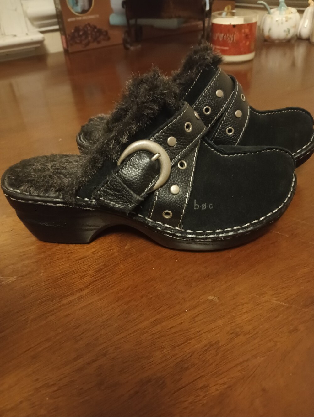 b.o.c women's clogs suede faux fur Y2K size six